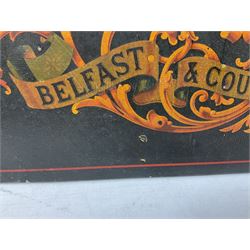 Late 19th/early 20th century Belfast & County Down Railway railway sign, the wood panel decorated with transfer coat of arms on black ground within red pinstripe border, H40cm W53cm