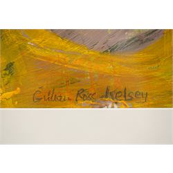 Gillian Ross Kelsey (British 1935-2025): 'Yellow Abstract', mixed media on paper signed and titled in pencil 49cm x 36cm