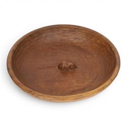Mouseman - tooled oak fruit bowl,  carved with mouse signature, by the workshop of Robert ...
