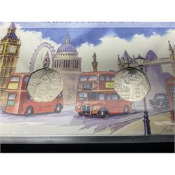 Mostly commemorative and fantasy coinage including commemorative crowns, 2018 'The Capsule Edition featuring the 2018 Paddington 50p coins' in display case, The Royal Mint Solomon Islands 2007 one ounce fine silver five dollars coin on card etc