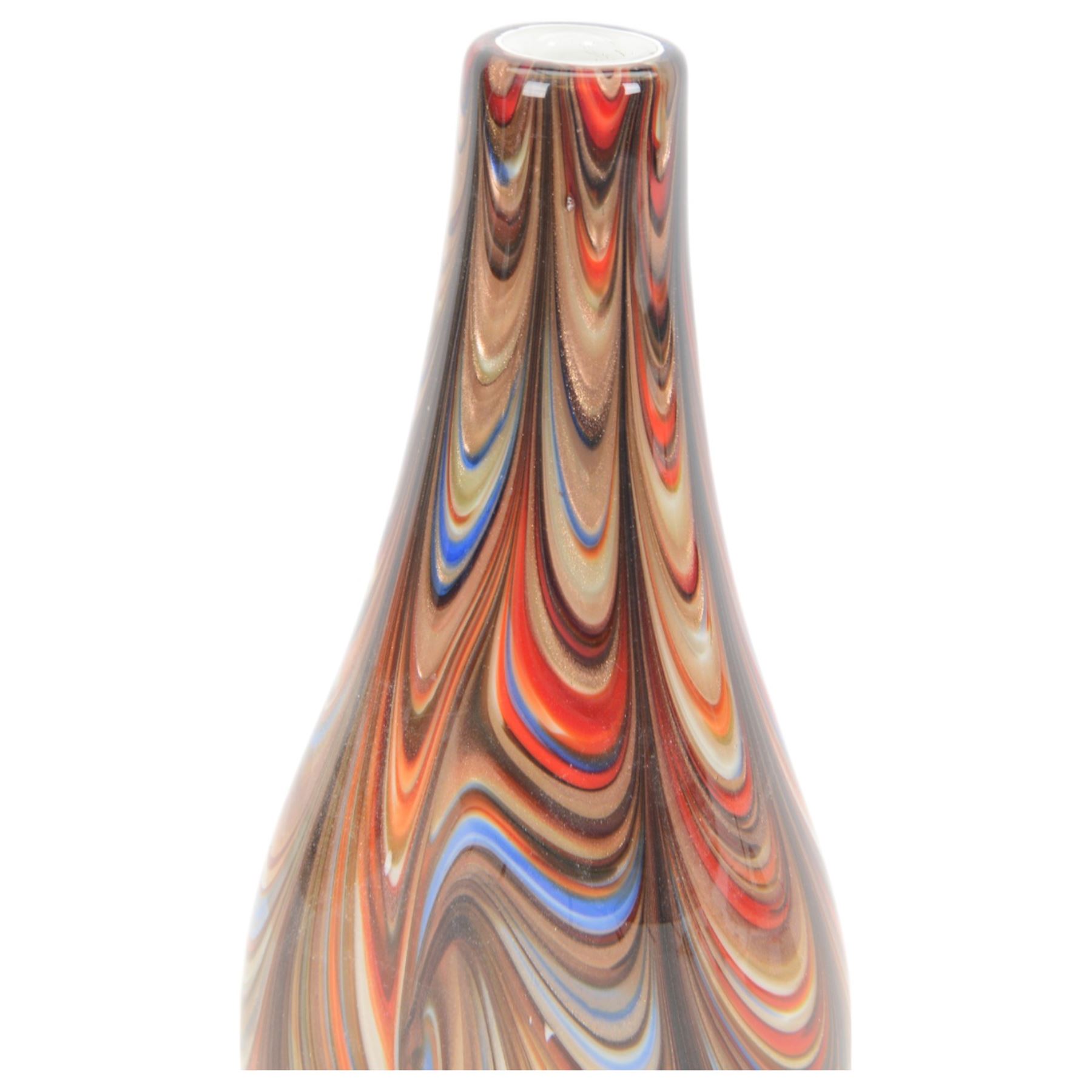 Large Murano style glass vase, of teardrop form with copper blue and red tone internal swirling, H42cm
