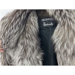 Grosvenor Canada for Harrods vintage full length silver fox fur coat, with black silk lining, no size indicated, approximately vintage size 12 
