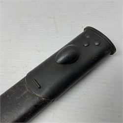 British Pattern 1888 knife bayonet, the 30.5cm double edged blade with raised central medial ridge; in leather covered scabbard L40.5cm overall