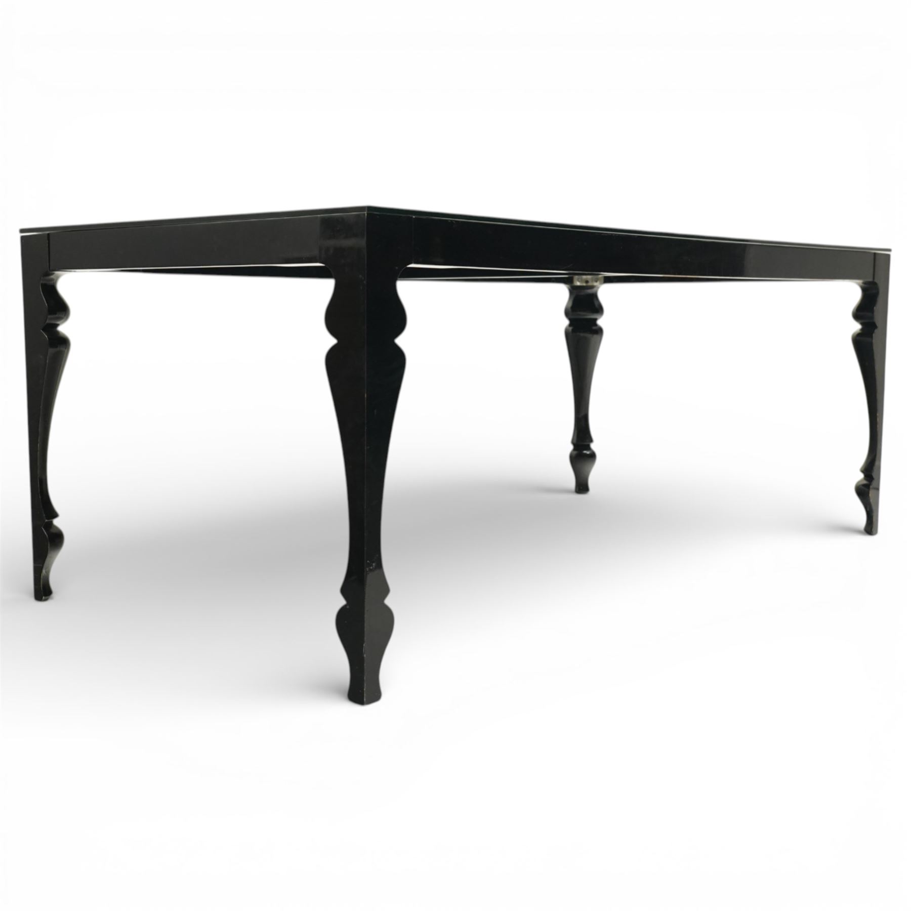 John Reeves (1981-) for Heal’s - ebonised ‘Louis’ dining table, with inset glass top, laminated rubberwood frame finished with a tough glossy polyurethane finish, raised on shaped supports