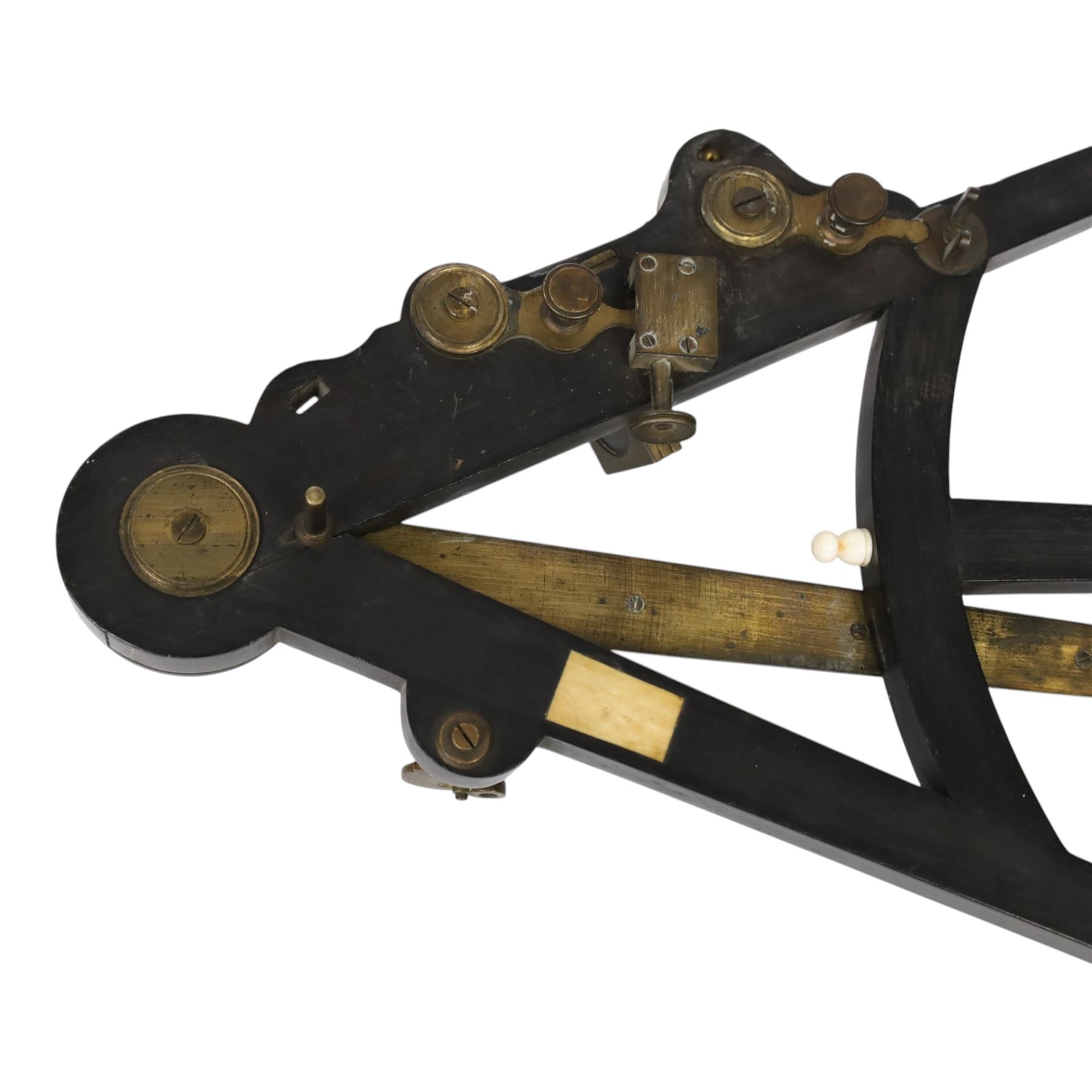 IVORY LICENCE 19th century ebony and brass octant, with inset ivory scale, unmarked, L35cm