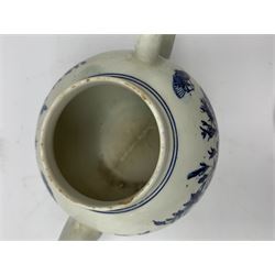 Small 18th century Lowestoft teapot, with printed decoration of floral sprays and butterflies, (associated cover), with spurious crescent mark beneath, H13.5cm, together with a similarly decorated Lowestoft slop bowl, D18cm
