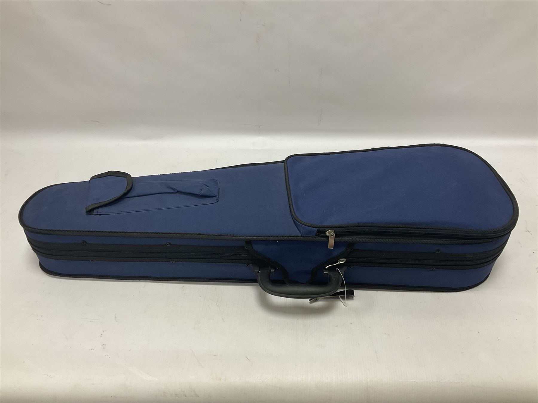 Intermusic 3/4 violin with a violet coloured solid wood body, ebonised fingerboard and fittings, bow and hard case, length 54cm