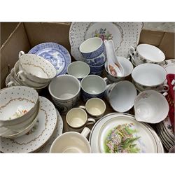 St Michael Polka Dot tea wares, Wood & Son Willow pattern teacups and saucers, and glassware etc