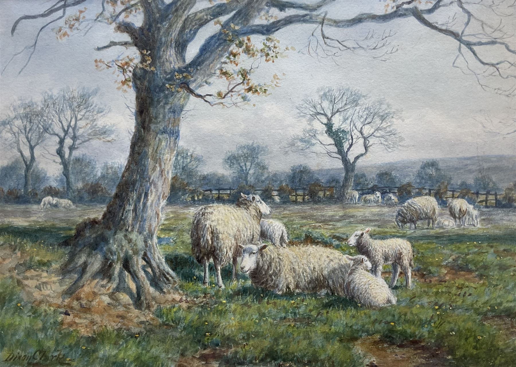 Joseph Dixon Clark (Newcastle 1849-1944): Sheep in Springtime, watercolour signed 25cm x 35cm