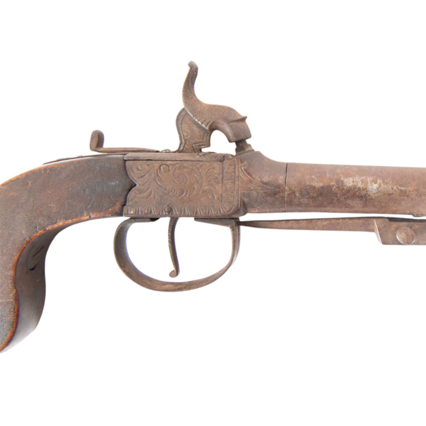 19th century percussion hammer action pocket pistol with sprung bayonet, with 8cm (3.5