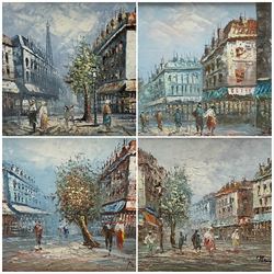 French School (20th century): Parisian Street Scenes, pair oils on board together with pair oils on canvas each 19cm x 24cm (4)