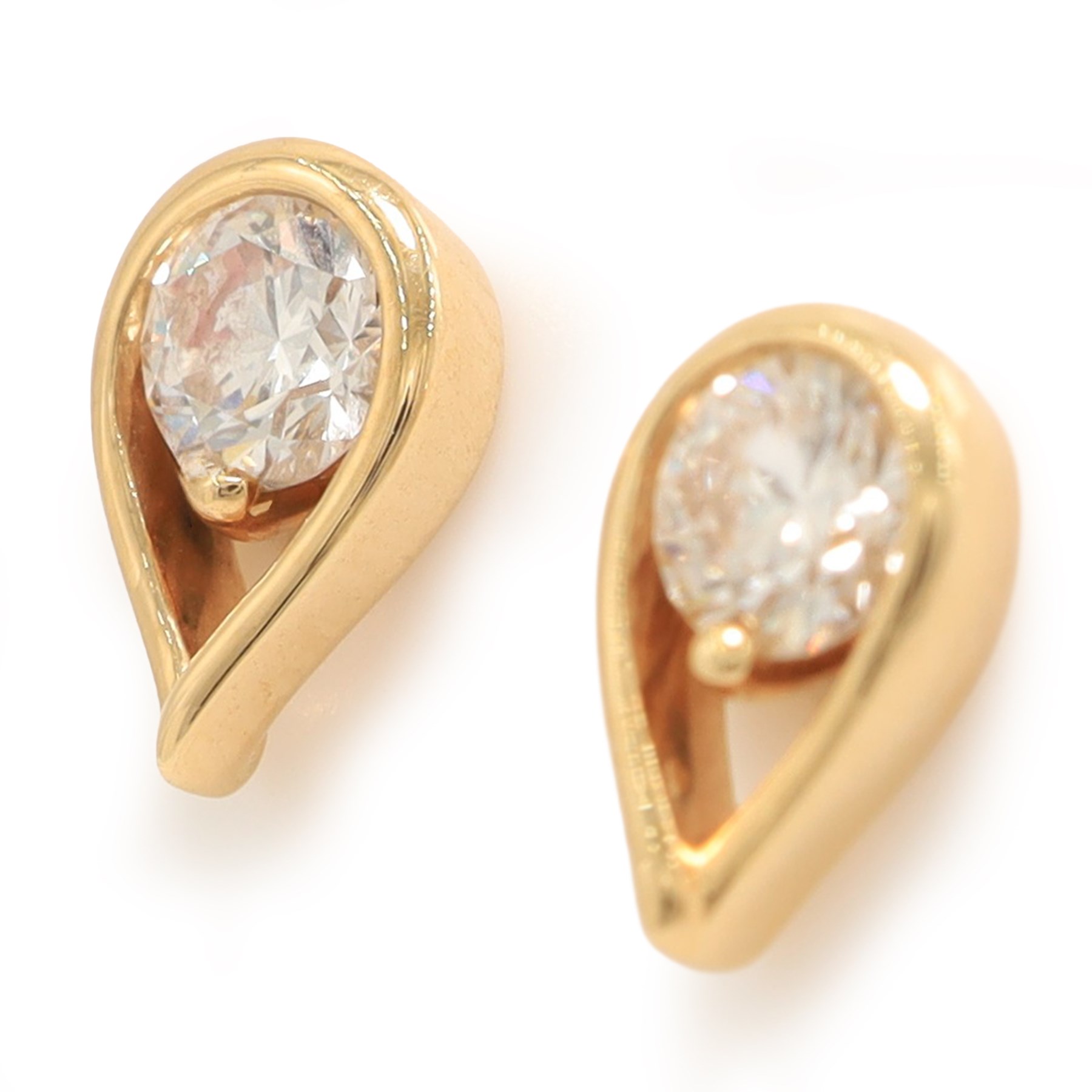 Pair of 14ct gold Pandora Infinite lab diamond pear shaped earrings, each stud set with a round brilliant cut diamond, stamped 585, total diamond weight 0.50 carat