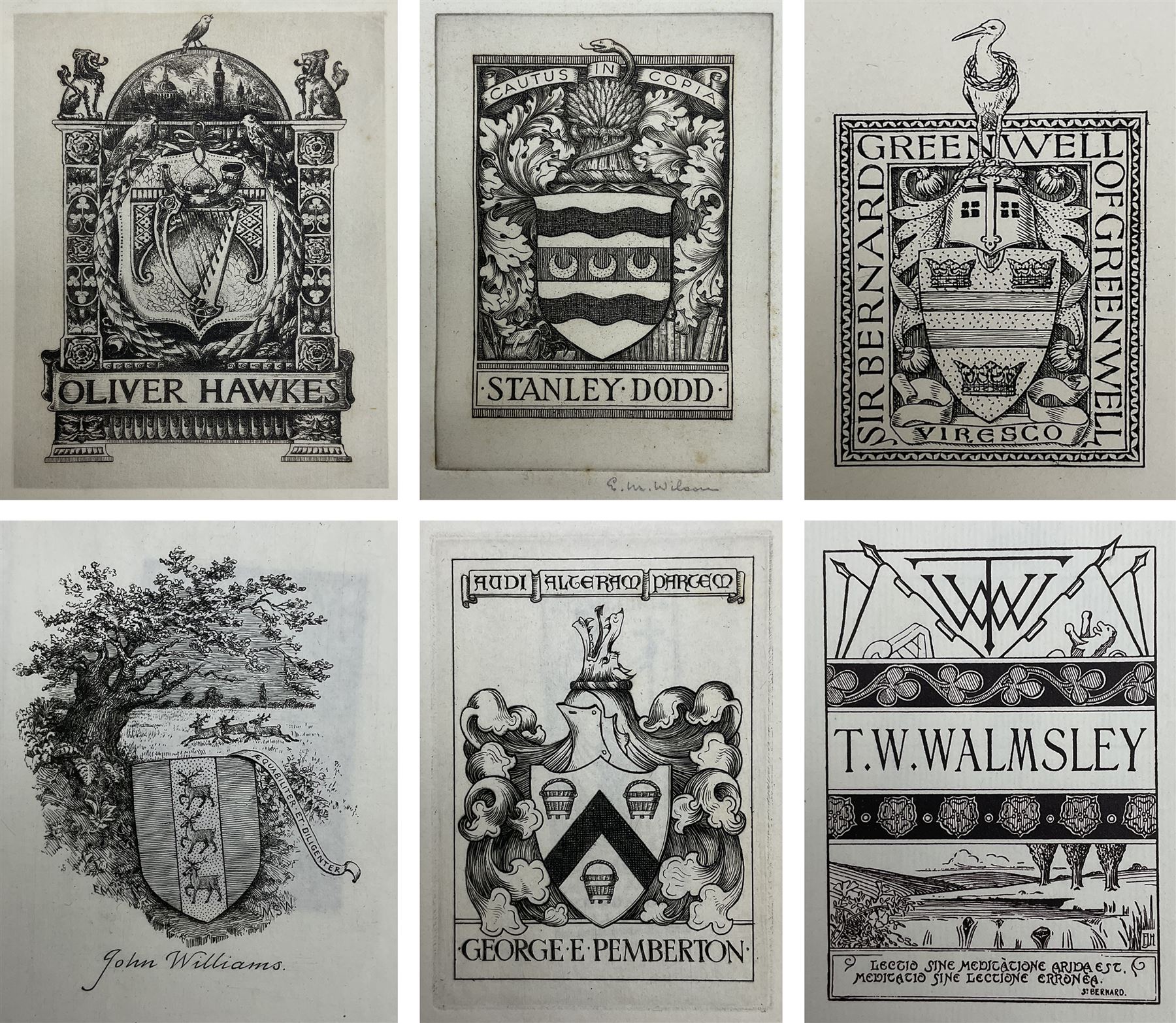 Eli Marsden Wilson ARE ARCE (British 1877-1965): Ex Libris, collection of unframed etchings variously signed in pencil, max 13cm x 10cm (approx. 45), together with a further quantity of Ex Libris by other, related artists (qty) 
Provenance: by descent through the artist's family; removed from the artist's cabinet, to be sold in the Country House Sale, Saturday 16th March 2024 Lot 1267.