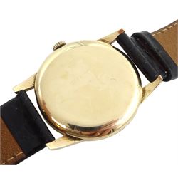 Bernex 9ct gold gentleman's manual wind wristwatch, Birmingham 1958, on leather strap