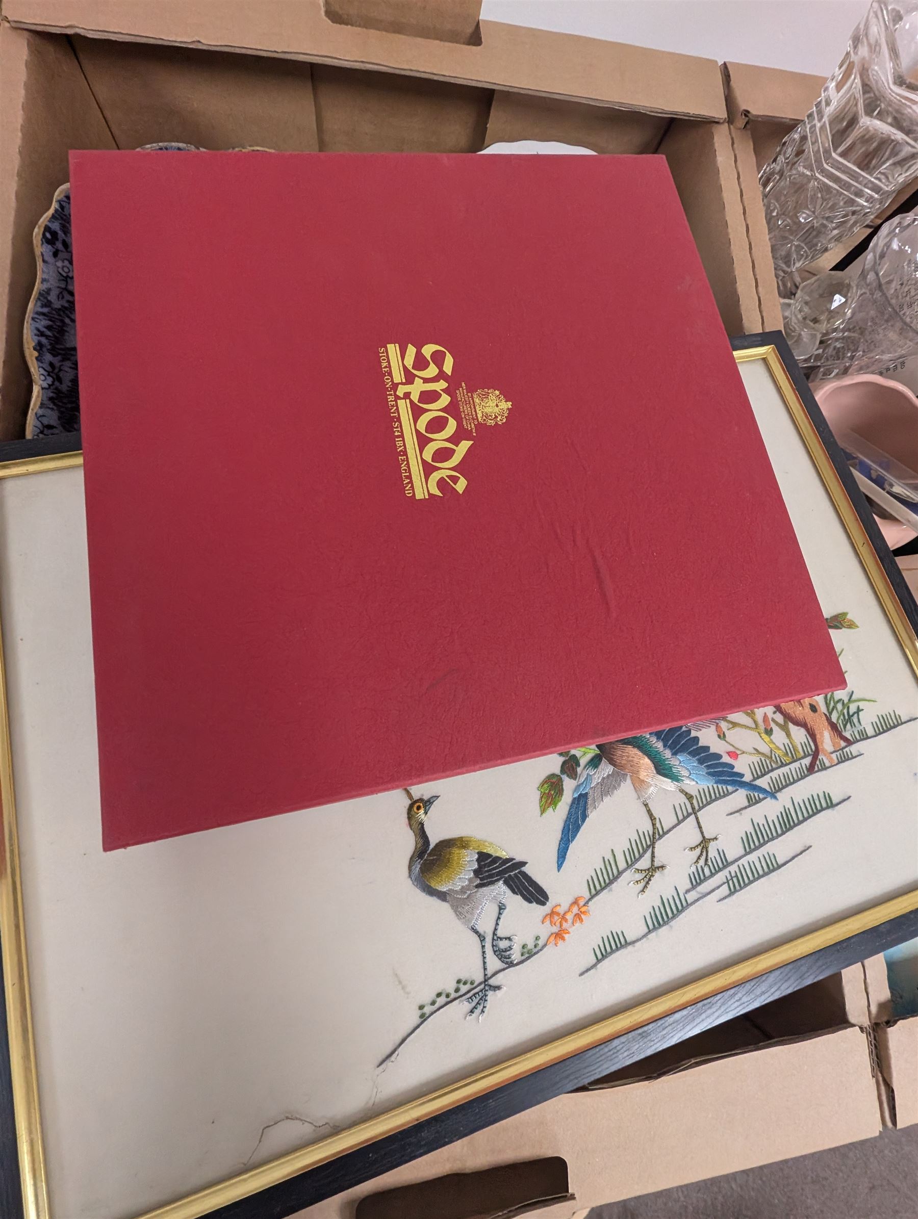 Large quantity of collectables, including Kunde clock, glassware, Danby, ceramics etc, in twelve boxes   