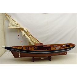  Part wooden scale model of the French twin-masted Schooner 'La Belle Poule' with rigging, on stand, L153cm  