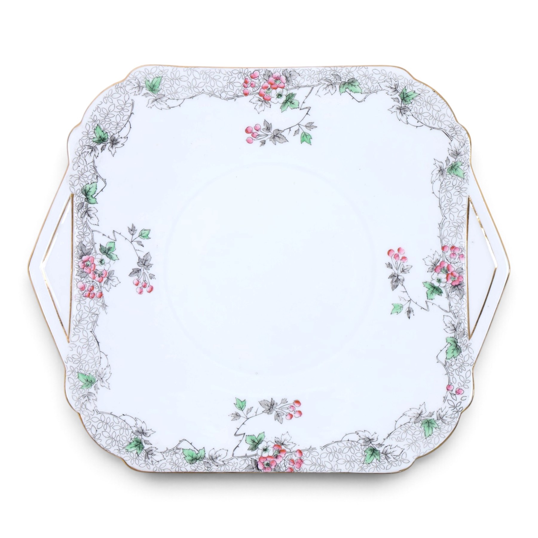 Shelley Bramble Rose pattern tea service, comprising milk jug, open sucrier, eleven cups and saucers, twelve dessert plates and two cake plates 