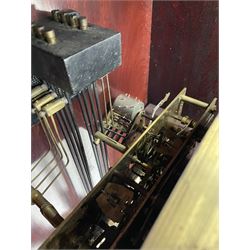 Early 20th century mahogany longcase clock, circular silvered Arabic dial, triple brass weight driven movement striking on rods