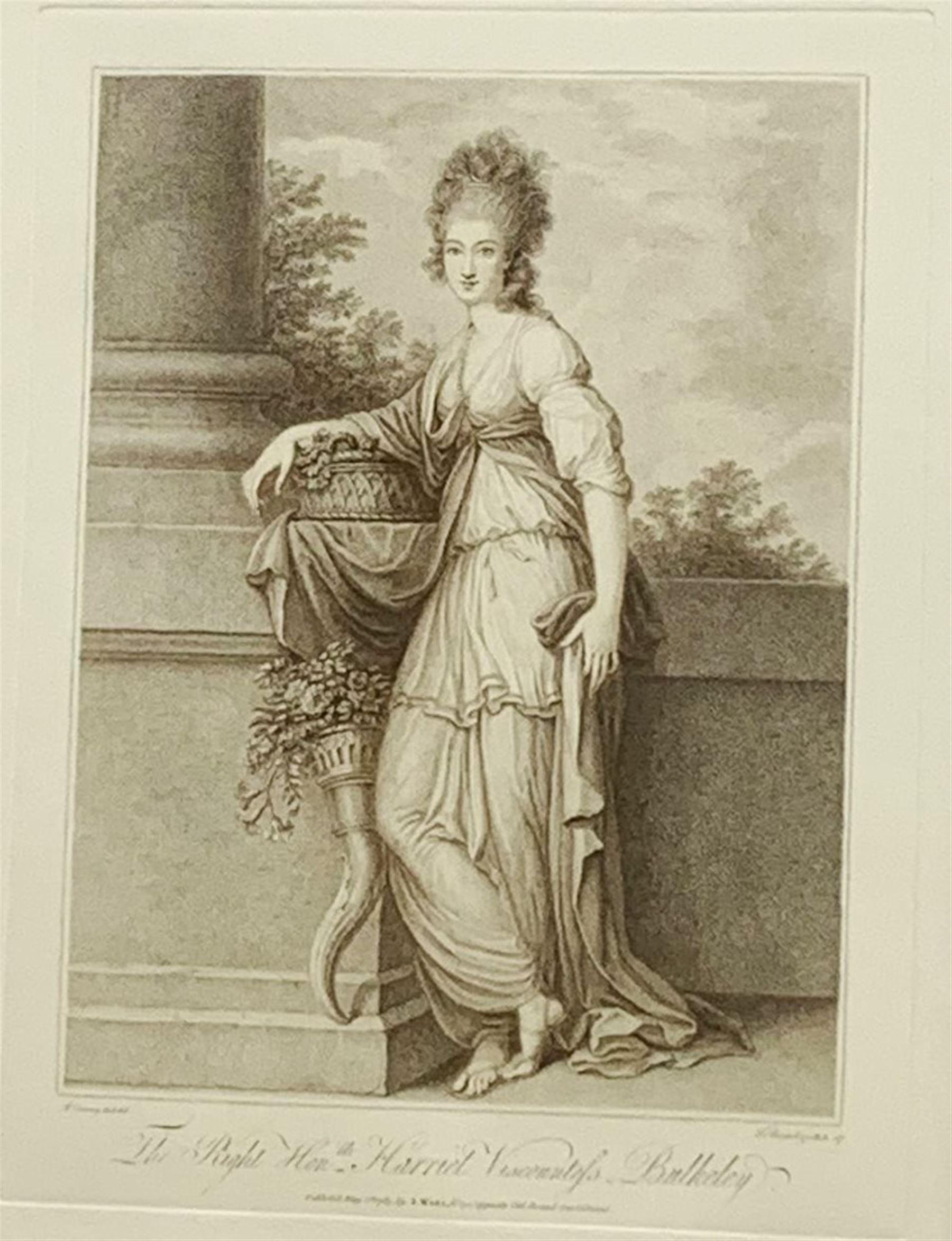 Arthur B Brook (British 1867-1933): 'Sisters', limited edition mezzotint with blind stamp signed in pencil pub. Frost and Reed 1917, 40cm x 38cm; and F Bartolozzi after Richard Cosway: 'The Right Hon. Harriet Viscountess Buckley', 20th century engraving pub. Thomas Ross collection 30cm x 23cm (2)