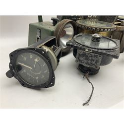 Three RAF light switches, together with military oxygen canister, batteries, gages etc  