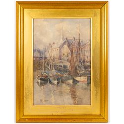 Mary McCrossan (British 1865-1934): 'Whitby', watercolour signed, partial original title label verso 53cm x 35cm 