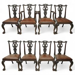 Set of eight 20th century Chippendale design mahogany dining chairs, including two carvers...