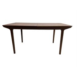 Tom Robertson for AH McIntosh & Co of Kirkaldy - mid-20th century teak extending dining table, rectangular top with rounded corners, concealed integrated double leaf, raised on tapered supports, metal label to underside of leaf