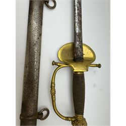British Victorian court sword, the L79cm straight narrow blade with etched decoration and marked Hill Brothers -3- Old Bond St London, in steel scabbard, L100cm 