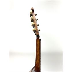Melody-Uke four-string ukelele banjo, makers plaque to head stock L59cm; and Italian eight-string lute-back mandolin with mahogany stained segmented maple back and spruce top L59cm (2)