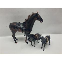 Barbie - 35th Anniversary fashion doll in factory sealed box; incomplete Magical Motorhome; three fashion doll horses; two Wardair flight attendant dolls; and Girl Guide doll with clothing and tent