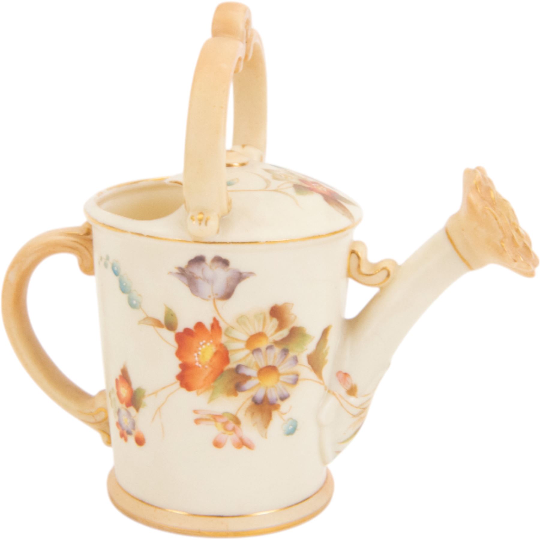 Royal Worcester blush ivory leaf moulded vase, leaf shape dish and a Royal China Works Worcester watering can, vase H21cm