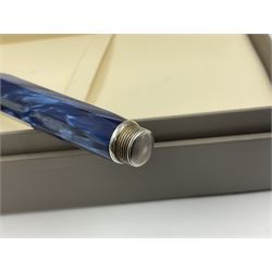 Montegrappa Emblema fountain pen, the blue pearl marbled barrel of octagonal form with silver mounts stamped 925 and silver mounted cap with 1912 emblem and clip with roller, in box, L13.5cm