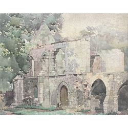 George Harrison (York 1882-1936): Taking a Break at the Abbey Ruins, watercolour signed and indistinctly dated 35cm x 44cm
Notes: Harrison studied at York School, Leeds College of Art, RCA and Newlyn. Became Principal of York School of Art and also ran a school of art at the Corn Mill Stamford Bridge York