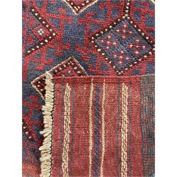 Meshwani red and blue ground runner, overall geometric design decorated with repeating lozenges 