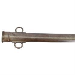 17th Lancers 1899 cavalry sword, with L83cm single-edged slightly curved blade, top of blade etched '30E 66/', broad sheet steel guard stamped '2/1901 17L 72' with black fish-skin grip, in steal scabbard, overall L100cm   

