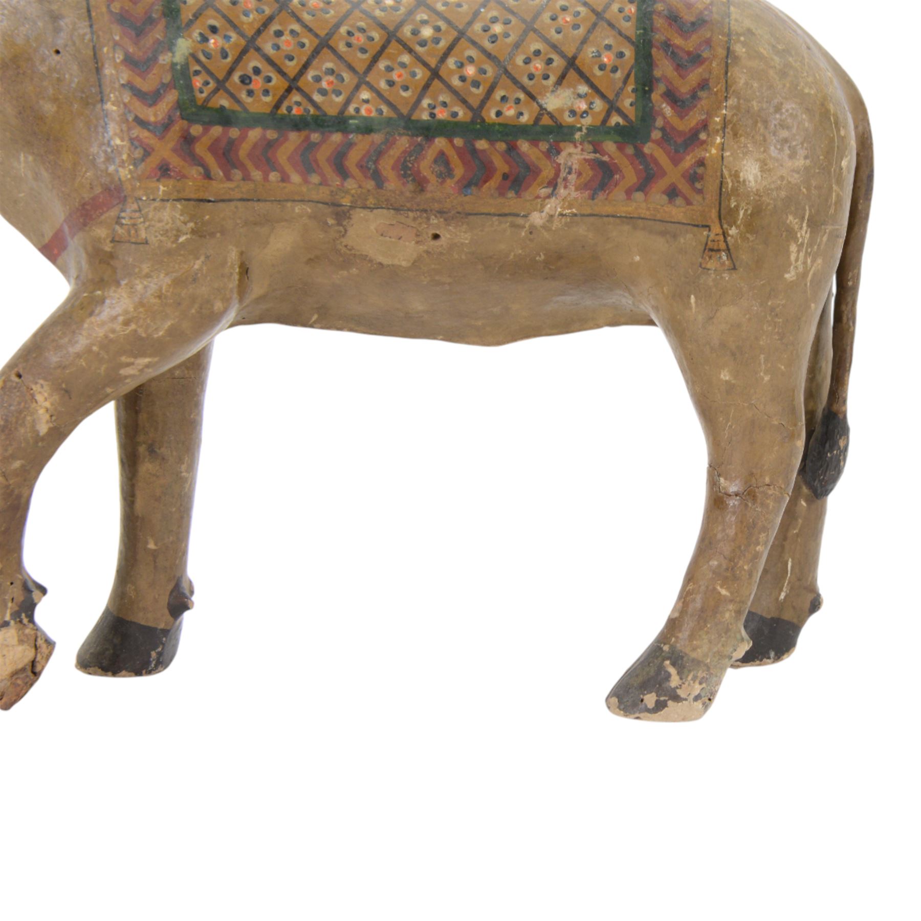 Pair of 19th century Indian hand painted Nandi bulls, H35cm