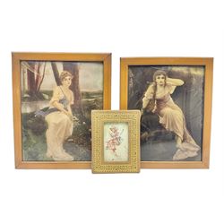 Pair of 20th century crystoleum, Voices of Fairyland after Baron Cuno von Bodenhausen, and another similar, together with a small watercolour, crystoleums H25cm