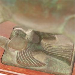 Table lamp, with bronze Tang horse upon the wooden base, H56cm with shade 