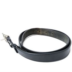 Hermès - vintage black leather belt, with silver-tone rectangular pin buckle and stitched edging, stamped HERMÈS; with additional Hermes reversible black and brown belt (no buckle), size 80