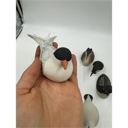 Group of eleven Scottish 'Isle of Arran' bisque porcelain birds, to include Great Northern Diver, Eider, great Crested Greebe, Artic Tern, King Penguin, etc.
