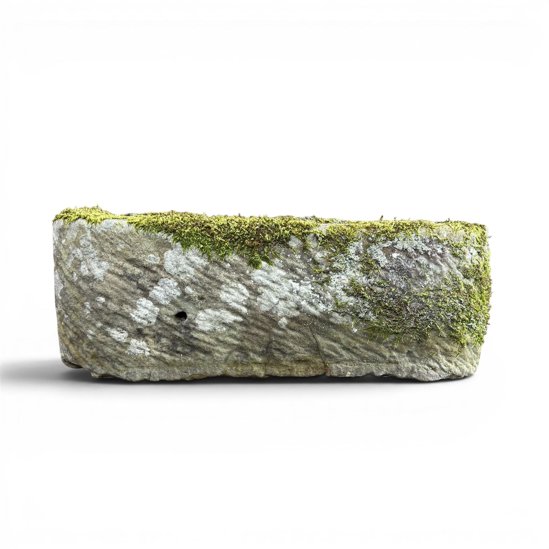 19th century weathered hewn stone planter, of rectangular D-shaped form 