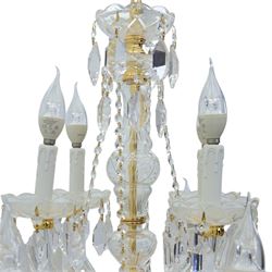 Late 20th century gilt brass and glass twelve branch chandelier, with glass swags and drops