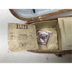 Mid-19th century German violin with 36cm two-piece maple back and ribs and spruce top, bears label 'Riccardo Antoniazzi Cremonese fece in Milano l'anno 1896' L59.5cm overall; in walnut case with two part bows