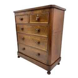 Victorian mahogany chest, fitted with two short and three long drawers, rounded corners