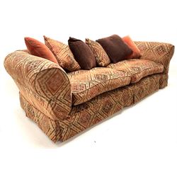 Tetrad Kelim grand sofa, upholstered in patterned fabric, pad supports 