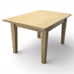 20th century washed pine table, plank top above a single frieze drawer, square tapered supports