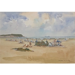 Bill Lowe (British 1922-2006): Figures on the South Beach Scarborough, watercolour signed 23cm x 34cm