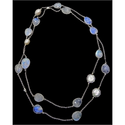  Pearl and faceted moonstone silver (tested) necklace  