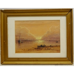  On the Water's Edge at Sunset, 19th/20th century watercolour indistinctly signed 13cm x 18cm  