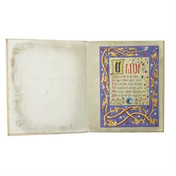  'Trust in God and A Summer Song of Praise' - Vellum bound volume containing fourteen pages of verse and prayers illuminated by Annie B Pratt 1860, all hand coloured, the boards lined in watered silk, red leather box binding with silver clasp hallmarked for London 1888 with makers mark of William Amaziah Ellwick 